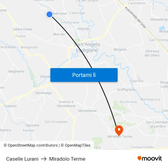 Caselle Lurani to Miradolo Terme map