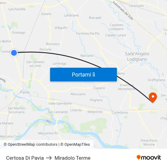 Certosa Di Pavia to Miradolo Terme map