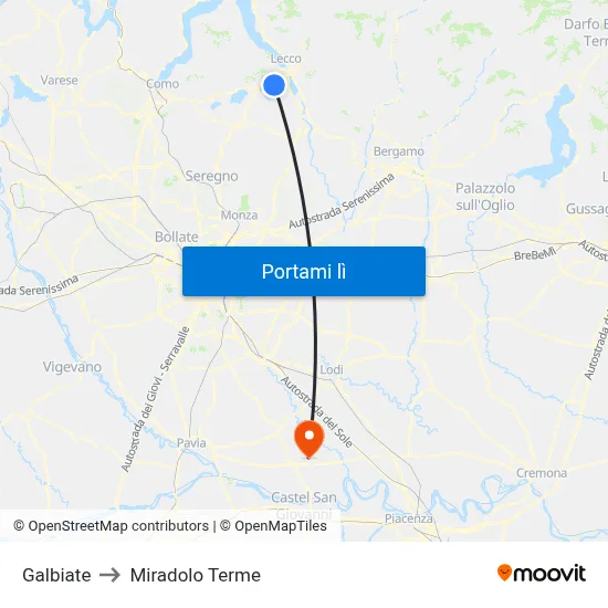 Galbiate to Miradolo Terme map