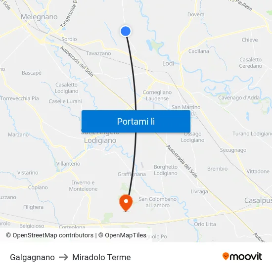 Galgagnano to Miradolo Terme map