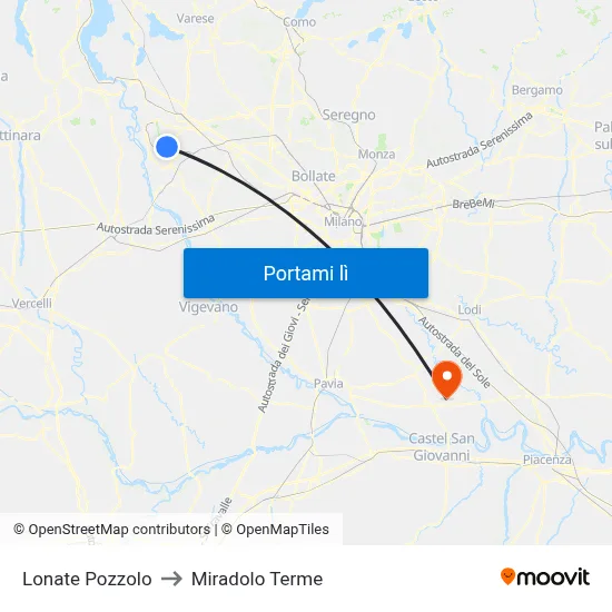 Lonate Pozzolo to Miradolo Terme map