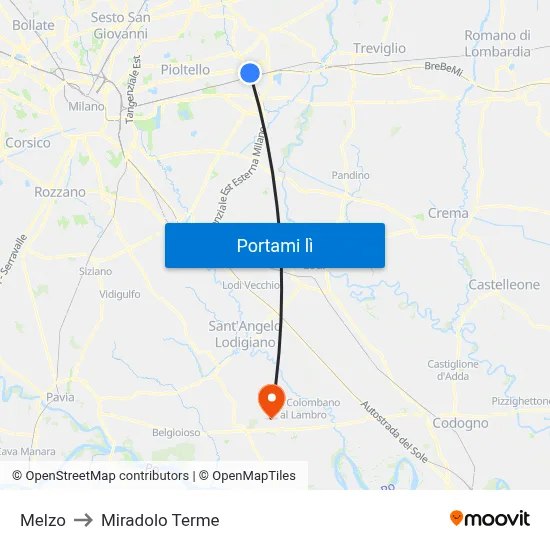 Melzo to Miradolo Terme map