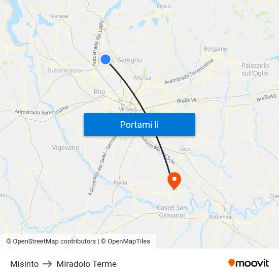 Misinto to Miradolo Terme map