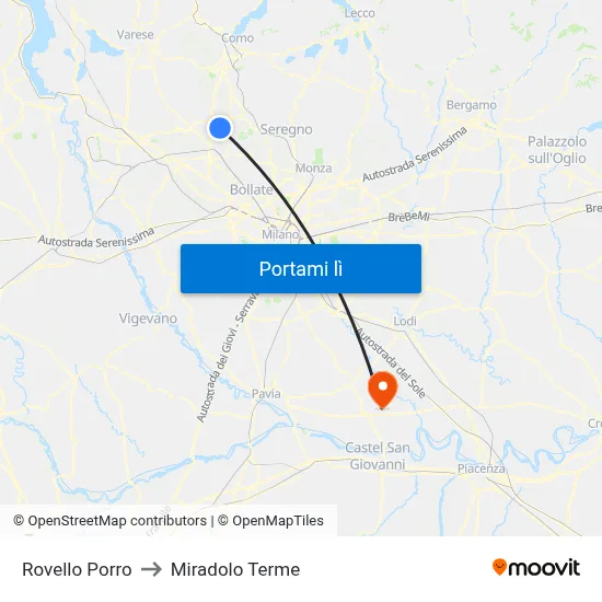 Rovello Porro to Miradolo Terme map