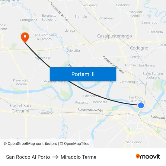 San Rocco Al Porto to Miradolo Terme map