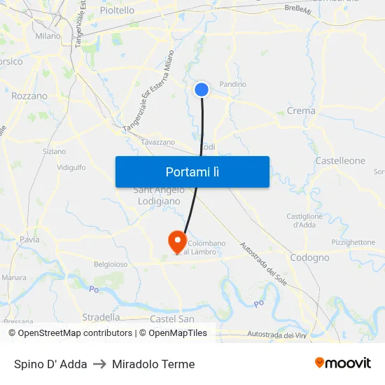 Spino D' Adda to Miradolo Terme map