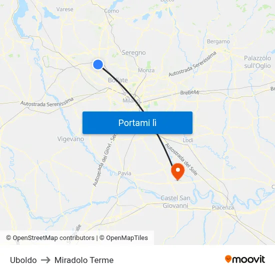 Uboldo to Miradolo Terme map