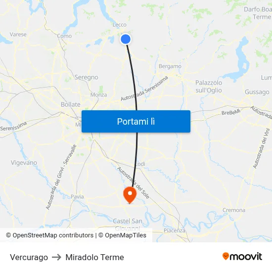 Vercurago to Miradolo Terme map