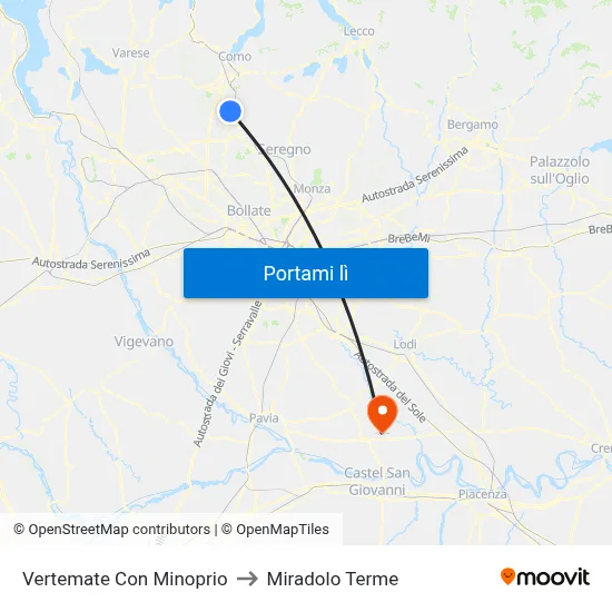 Vertemate Con Minoprio to Miradolo Terme map