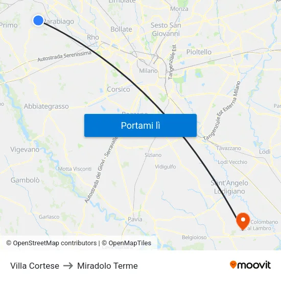 Villa Cortese to Miradolo Terme map