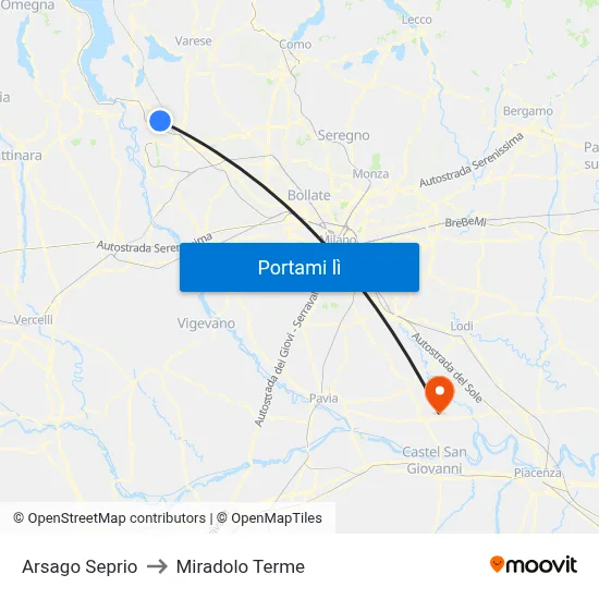 Arsago Seprio to Miradolo Terme map