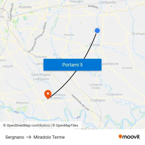 Sergnano to Miradolo Terme map