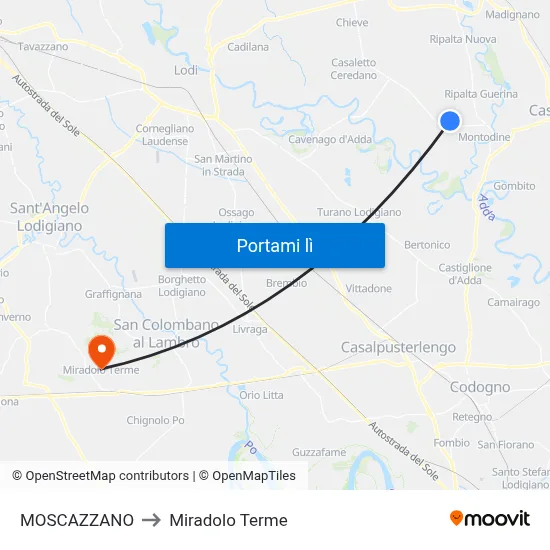 MOSCAZZANO to Miradolo Terme map