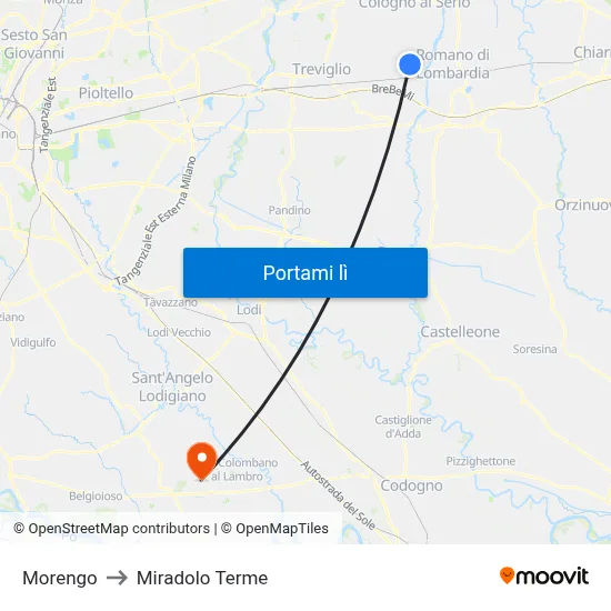 Morengo to Miradolo Terme map