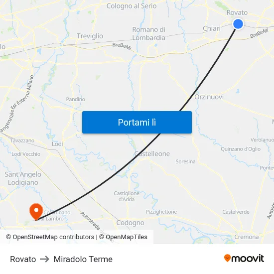 Rovato to Miradolo Terme map