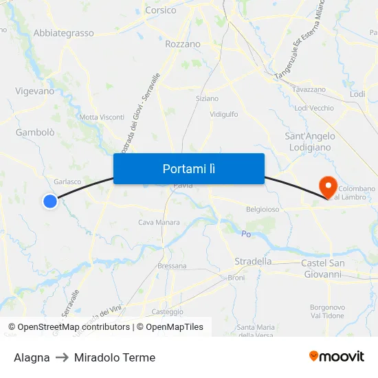 Alagna to Miradolo Terme map
