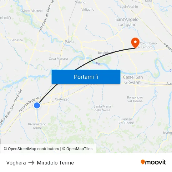 Voghera to Miradolo Terme map