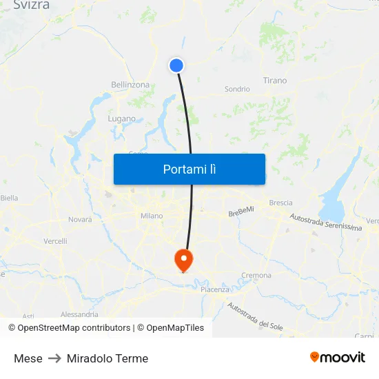 Mese to Miradolo Terme map