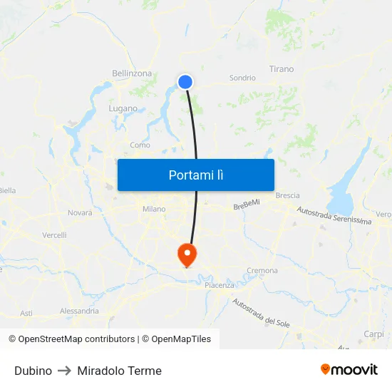 Dubino to Miradolo Terme map