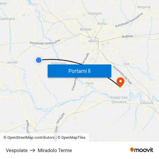 Vespolate to Miradolo Terme map