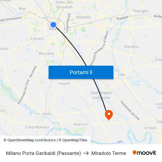 Milano Porta Garibaldi (Passante) to Miradolo Terme map