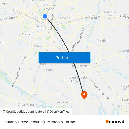 Milano Greco Pirelli to Miradolo Terme map