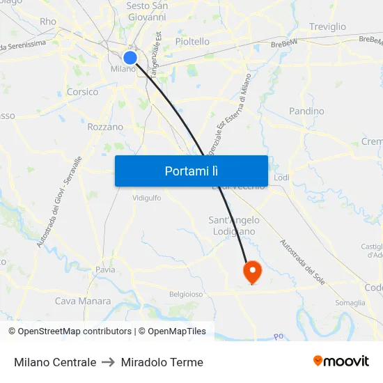 Milano Centrale to Miradolo Terme map
