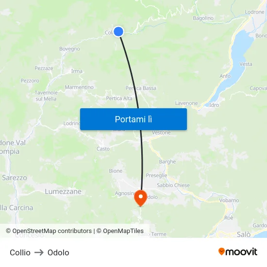 Collio to Odolo map