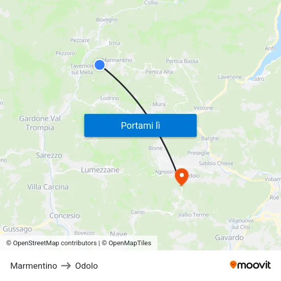 Marmentino to Odolo map