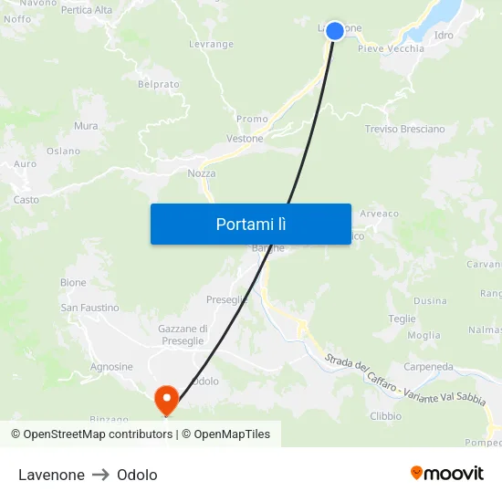 Lavenone to Odolo map