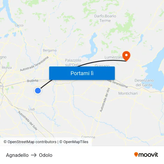 Agnadello to Odolo map