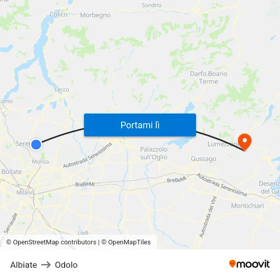 Albiate to Odolo map
