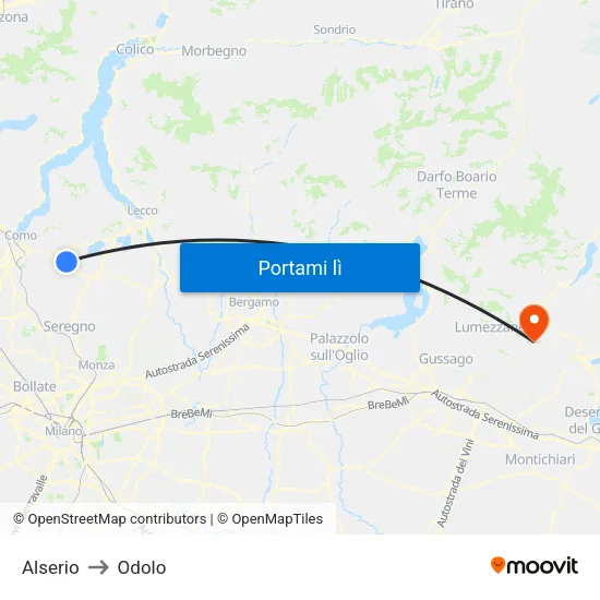 Alserio to Odolo map