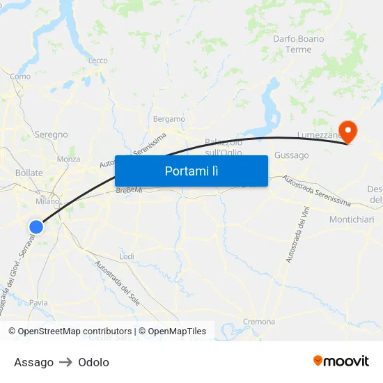 Assago to Odolo map