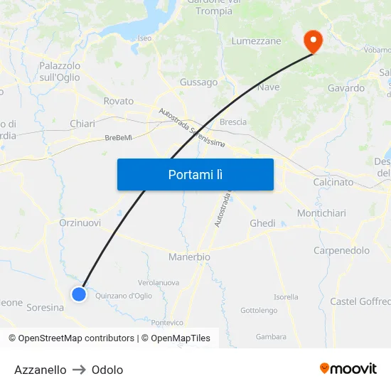 Azzanello to Odolo map