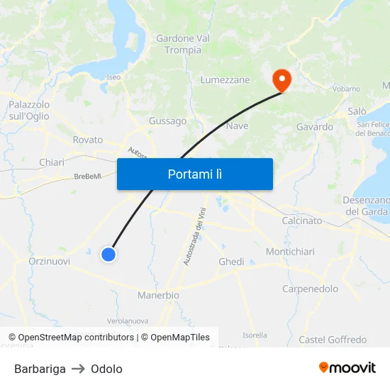 Barbariga to Odolo map