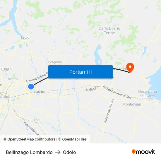 Bellinzago Lombardo to Odolo map