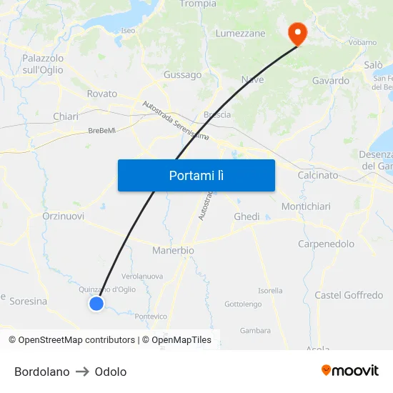 Bordolano to Odolo map