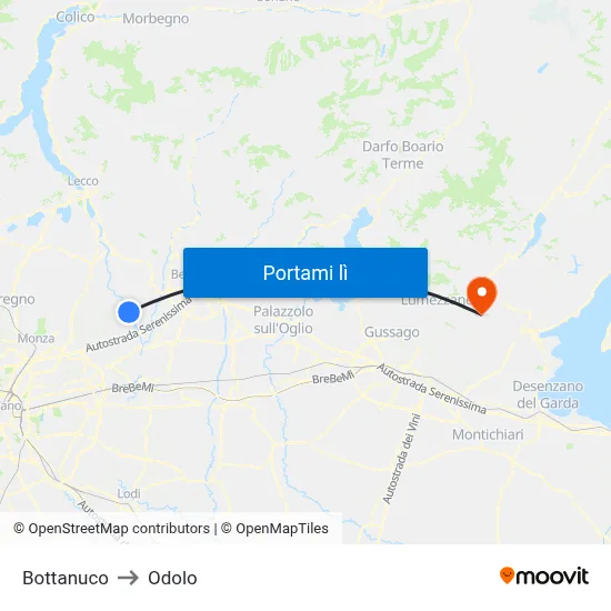 Bottanuco to Odolo map