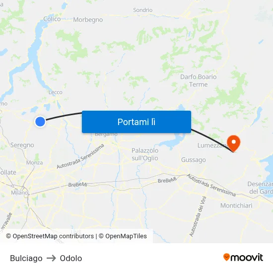 Bulciago to Odolo map