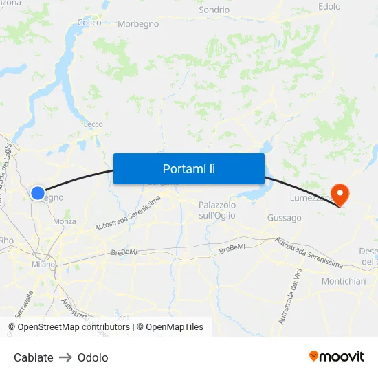 Cabiate to Odolo map
