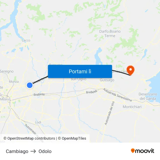 Cambiago to Odolo map