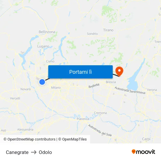 Canegrate to Odolo map