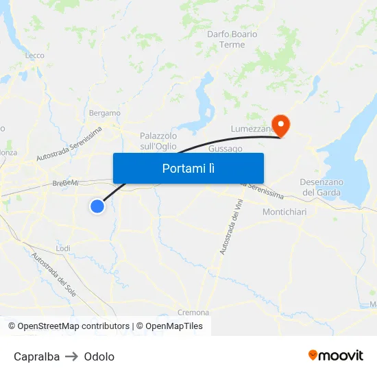 Capralba to Odolo map