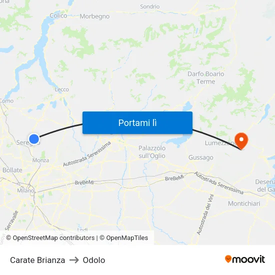 Carate Brianza to Odolo map