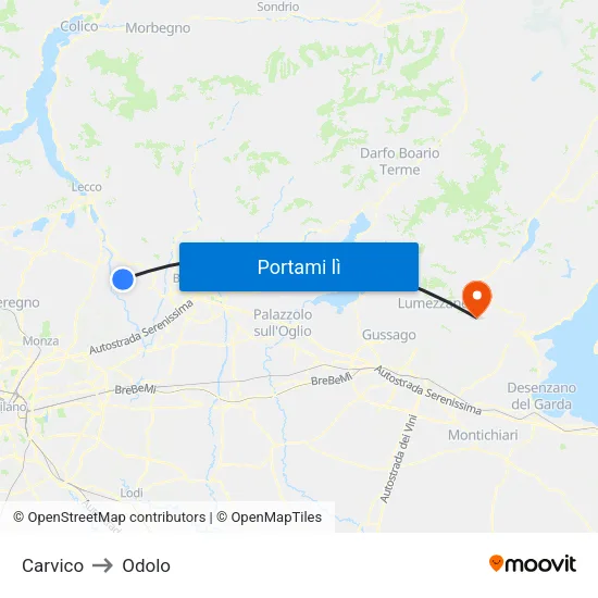 Carvico to Odolo map