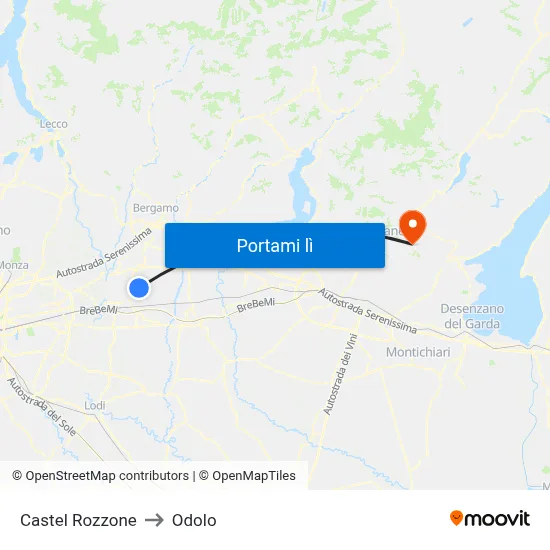 Castel Rozzone to Odolo map