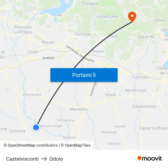 Castelvisconti to Odolo map