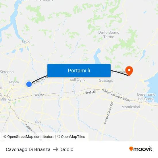 Cavenago Di Brianza to Odolo map