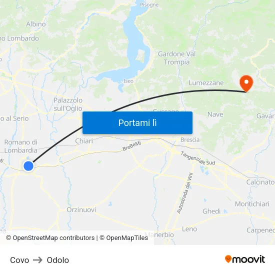 Covo to Odolo map